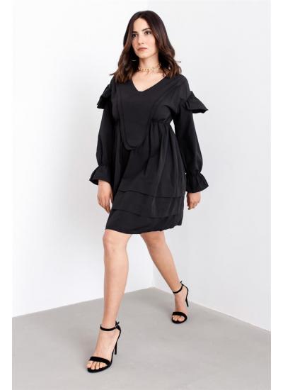 Kadın Siyah V Yakalı Mini Elbise