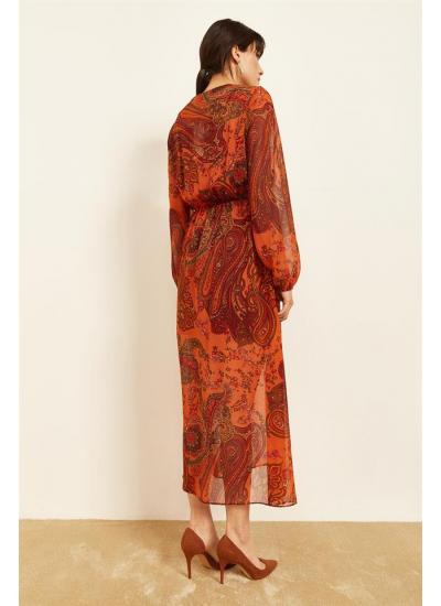 Kadın Taba Desenli Şifon Elbise