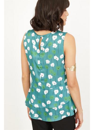 Kadın Yeşil Fırfırlı Desenli Bluz