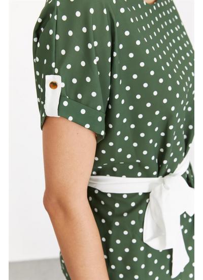 Kadın Yeşil Küçük Puantiye Detaylı Bluz