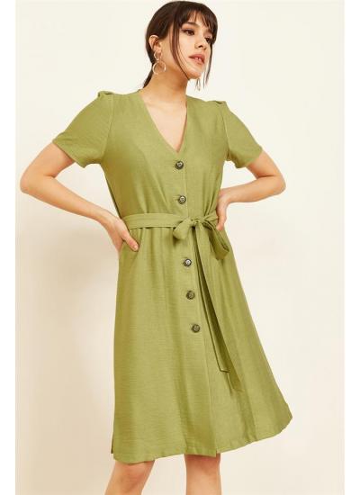 Kadın Yeşil Kuşaklı Kadın Elbise